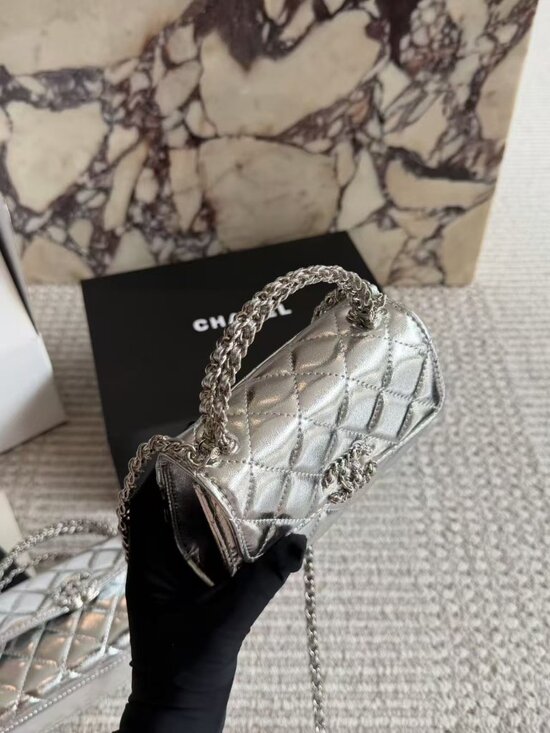 chanel- Handbags - Chanel Brand-New Silver Phone Bag👜